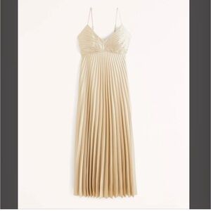 Abercrombie & Fitch Giselle Pleated Maxi Dress M NWT cream/Gold/Champaign